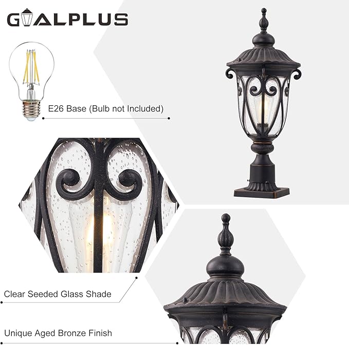 Outdoor Post Light Fixture with Pier Mount, 24 Inch High Vintage Post Lamp for Yard, Antique Bronze Exterior | Lumora