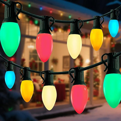 25Ft Multicolor Christmas Lights Outdoor, C9 7W Vintage Ceramic Valentine's Day String Lights with 26 Colorful Bulbs, Hanging Patio Lights for Porch Roofline Christmas Tree Garden Pathway Indoor Decor