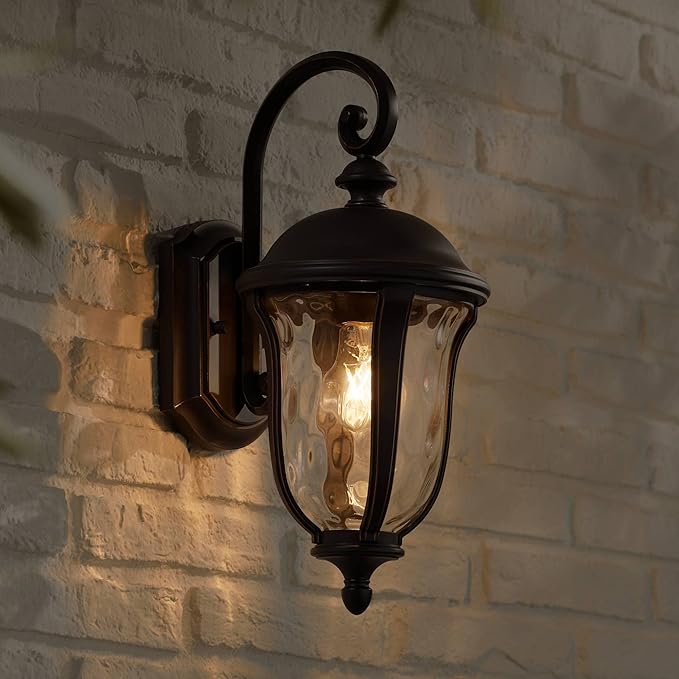 John Timberland Park Sienna Vintage Outdoor Wall Light Fixture Bronze 16 3/4" Clear Hammered Glass Downbridge for Exterior House Porch Patio Outside Deck Garage Yard Front Door Garden Home