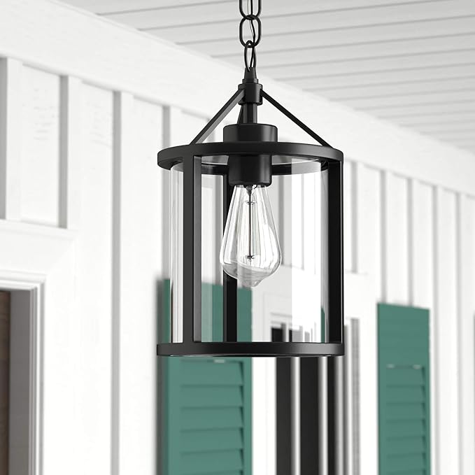 Globe Electric 44619 1-Light Outdoor Pendant, Black, Clear Glass Shade, Bulb Included | Lumora