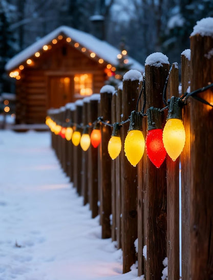 25Ft C9 LED Christmas Lights Red and Warm White, Vintage Christmas String Lights with 27 LED Red and White Bulbs, Extendable Plug in String Lights for Tree Patio Wedding Xmas Decor
