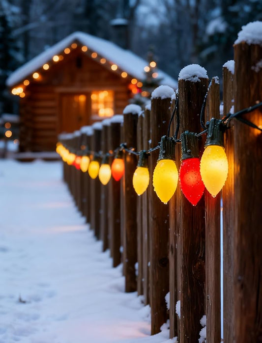 25Ft C9 LED Christmas Lights Red and Warm White, Vintage Christmas String Lights with 27 LED Red and White Bulbs, Extendable Plug in String Lights for Tree Patio Wedding Xmas Decor