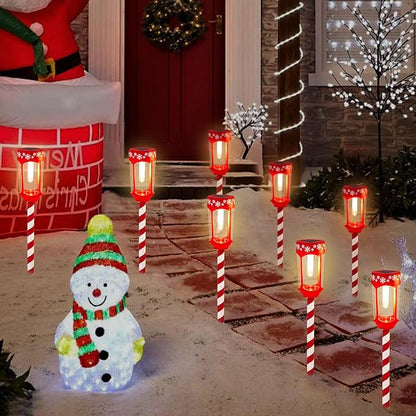 HUYIENO 8pk Solar Christmas Pathway Lights Stainless Steel Tube Glass Lens Decorative Outdoor Garden Path Lights Solar Powered Landscape Lighting for Walkway Yard Garden Lawn