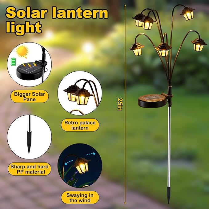 4 Pack Solar Hexagon Lights Outdoor Garden, 6 Head Solar Swaying Pathway Stake Lights with 8 Modes Changing Colors | Lumora