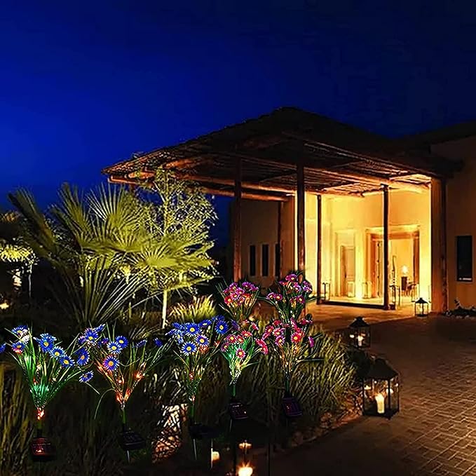Solar Garden Stake Lights,28 LED Daisy Flower Decorative Lights Outdoor Waterproof Solar Powered Landscape Lights for Yard/Patio/Walkway/Pathway/Path Light (Pink)