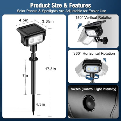 Solar Lights Outdoor, Motion Sensor Outdoor Solar Spotlights Waterproof, Outside Wall Lights, Outdoor Lights Solar Powered for Garden/Patio/Yard/Lawn/Backyard, Warm Yellow Light, 2 Packs