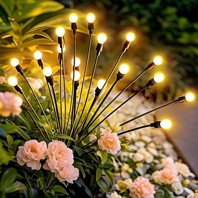 4 Packs Solar Lights Outdoor Waterproof,Garden Patio Decorative,Firefly Lights for Patio Lawn,Landscape Lighting Large Bulbs,Starlight Windswept,Great Gift for Women for Gardening,40LEDs