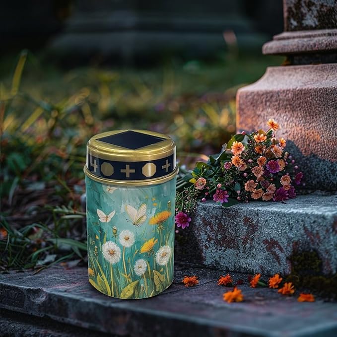 White Dandelion Cemetery Solar Lights Cemetery Solar Light for Grandma Cemetery Decorations for Grave Outdoor Lights Waterproof Solar Lights Outdoor Garden