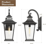 Emliviar Large Outdoor Wall Light, 25" Modern Front Porch Light for House, Clear Glass in Black Finish, XE220B BK | Lumora