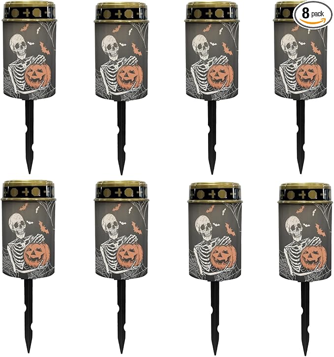 Halloween Skull Solar Pathway Lights,Waterproof Solar Garden Lights Outdoor Solar Walkway Lights Landscape Halloween Decoration Lighting for Yard,Walkway,Patio,Driveway