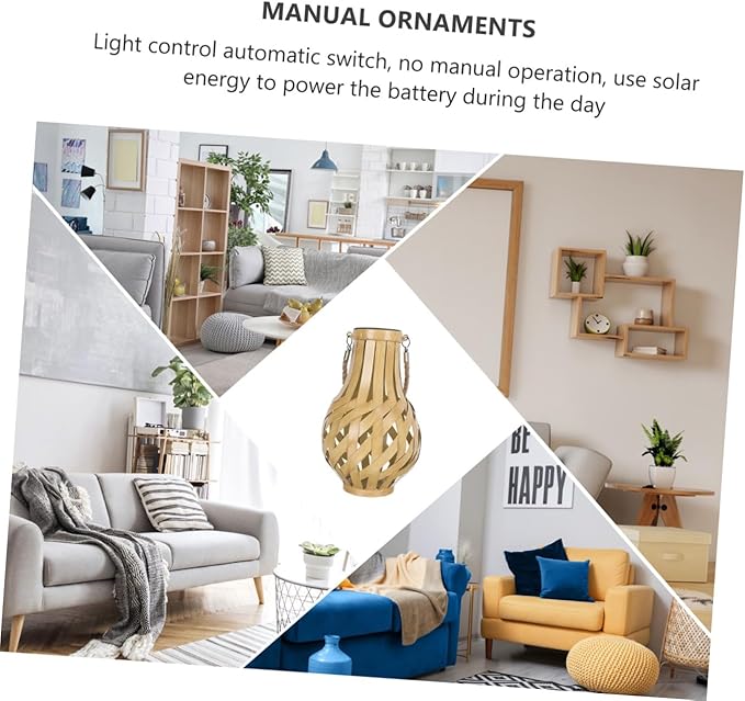Solar Lantern Light Bamboo Woven Hanging Lantern for Outdoor Garden Unique Decorative Solar Light Handle for Patio Porch and Cafe Decoration