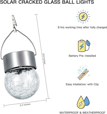 SUNWIND Hanging Solar Ball Lights Outdoor - 8 Pack Cracked Glass Decorative Garden Lights Waterproof Solar Lanterns for Yard, Patio, Fence, Tree, or Holiday Decoration(White)