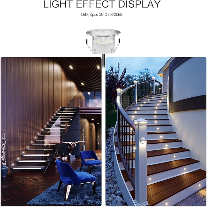 Led Deck Lights Outdoor Waterproof Low Voltage Stainless Steel 1W Outdoor Yard Garden Decoration Lamps Landscape Pathway Patio Step Stairs LED In-ground Lights Silver Border(10pcs, Warm White)