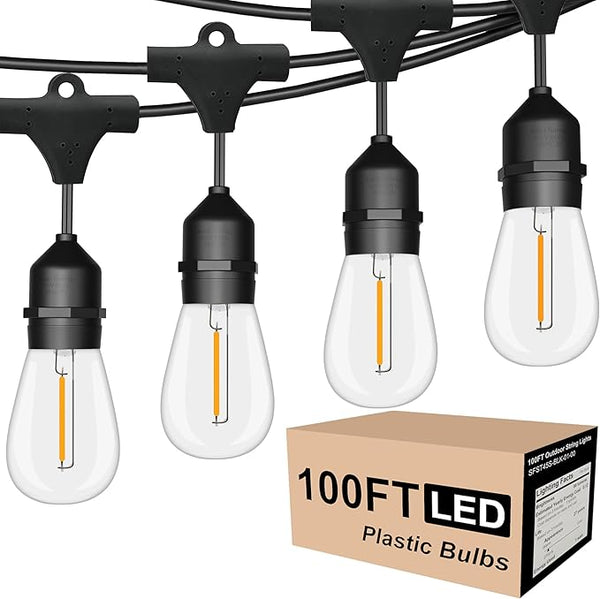 Outdoor String Lights LED 100FT Commercial Grade Heavy Duty Light String Lights with 30 Sockets 32 Shatterproof | Lumora