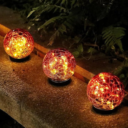 Cracked Glass Outdoor Solar Lights Landscape Garden Ball Lights, Garden Solar Ball Lights Waterproof (Red, 10cm)