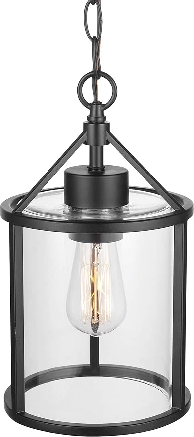 Globe Electric 44619 1-Light Outdoor Pendant, Black, Clear Glass Shade, Bulb Included | Lumora
