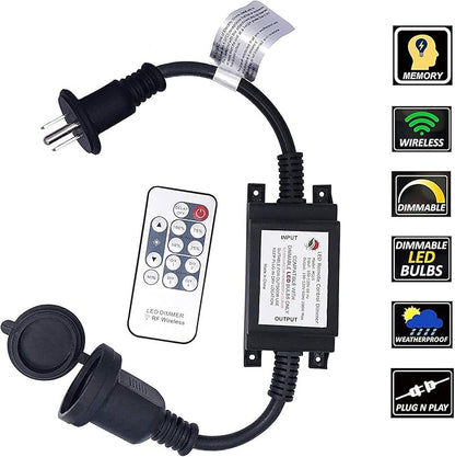 SUNYE Max Power 200W Waterproof Outdoor String Lights Wireless Remote Control, 150Feet Range, Memory, Stepless Dimming, IP68 Waterproof. UL 3 Prong Remote Control Dimmer