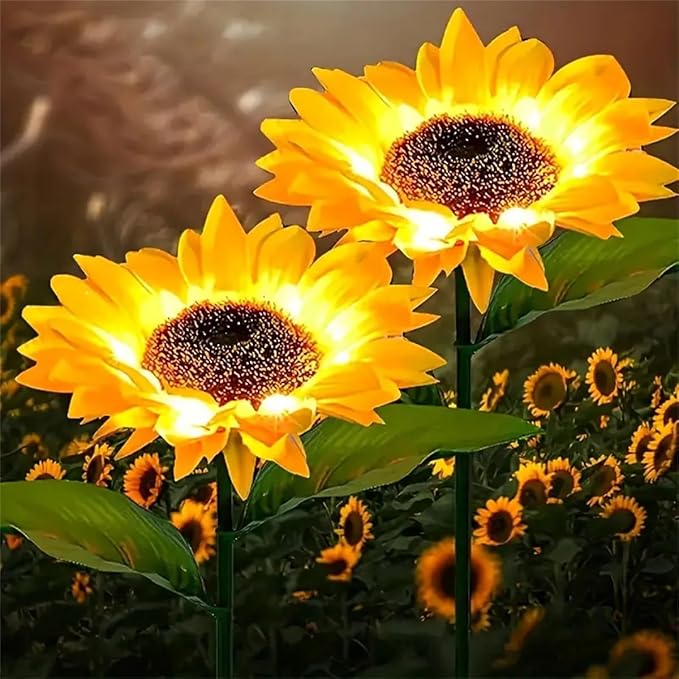 Solar Garden Stake Lights, 4pcs Sunflower Design, Outdoor Decorative Lights, Warm White