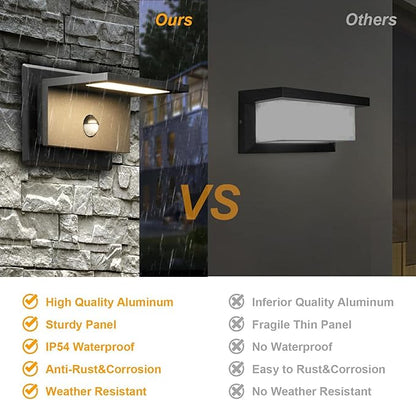 2 Pack Outdoor Wall Light Black LED Motion Sensor Porch Light Wall Mount Lamp for Garage House IP54 Waterproof 680LM 10W
