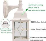 LIT-PaTH Dusk to Dawn Outdoor Wall Lantern, White Large Exterior Wall Light Fixture, E26 Base, Anti-Rust Aluminum | Lumora