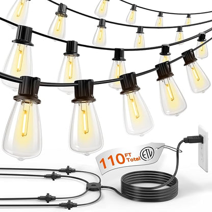 addlon 50FT Solar String Light 1-to-4 Extension Cord String Lights - 110FT Total (4x25FT String Lights + 10FT)