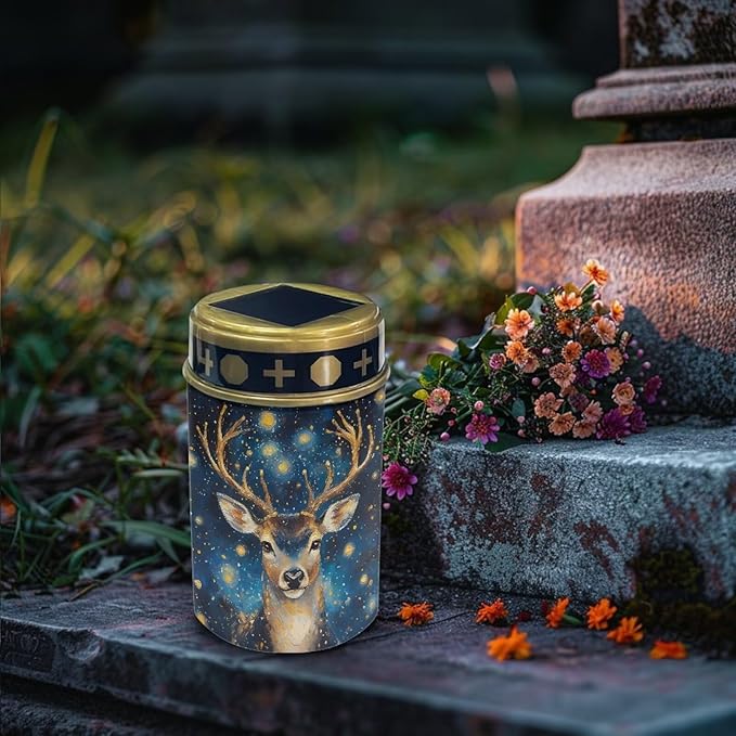 Deer Starry Night Cemetery Solar Lights for Grave,Solar Powered Garden Stake Lights, Decorative Lights for Cemetery Grave Yard Patio Outdoor Decoration Memorial