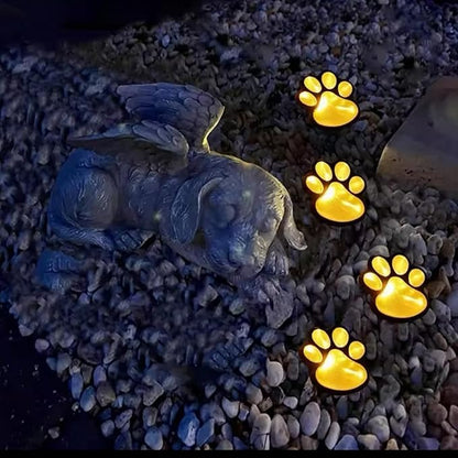 Solar Paw Print Lights, Cats and Dogs Animal Solar Lights, Outdoor Decorative Lights, Garden Lights Path Lights Walkway Lighting, Suitable for Terrace Yard Garden Path Lawn Yard 4 Pack (Style A)