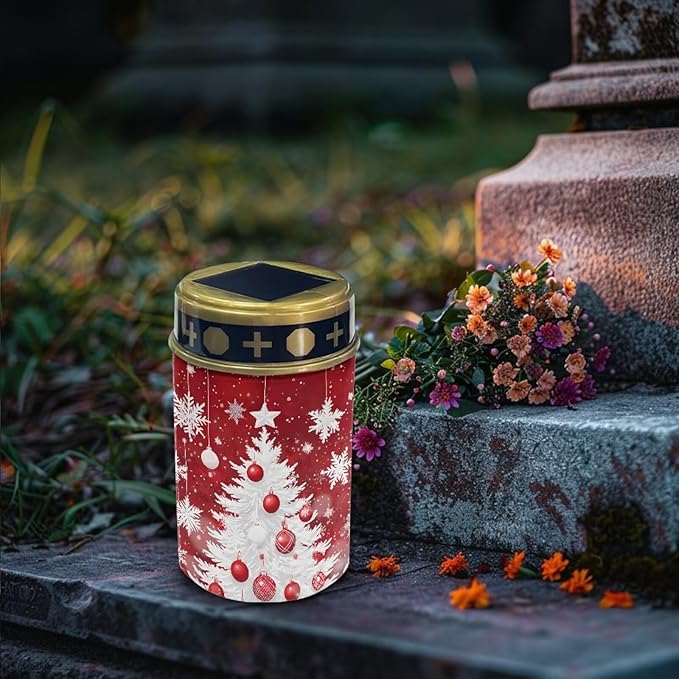 Xmas Garden Solar Light, Christmas Tree Snowflake Grave Solar Lights for Cemetery, Waterproof, Solar Powered, Easy to Install, Decorate Lawn