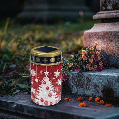 Xmas Garden Solar Light, Christmas Tree Snowflake Grave Solar Lights for Cemetery, Waterproof, Solar Powered, Easy to Install, Decorate Lawn