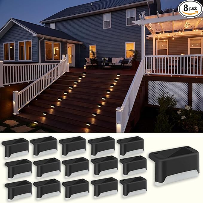 Solar Deck Lights Outdoor, 24 PCs LED Solar Fence Lights Waterproof, Garden Decorative Step Lights, LED for Patio Porch Stairs Yard Driveway Pathway (Cool White, 24-Pack)