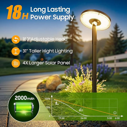 Tall Solar Pathway Lights Outdoor, 6 Pack 180° Adjustable Larger Head Solar Lights Outdoor Waterproof, Brighter Warm White/Cool White Garden Light for Yard Path Walkway Outside