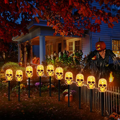 LAMPHOME Halloween Pathway Lights Outdoor, 5PCS Skull Halloween Decorations Outdoor Yard, Pathway Marker Stake Lights for Patio Ground Path Sidewalk Walkway Driveway