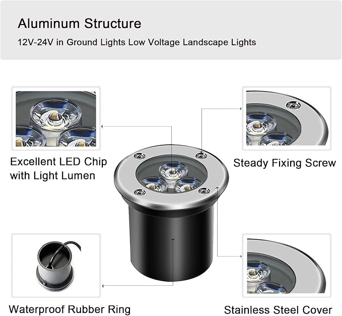 Low Voltage In-ground Lights LED Well Light Landscape Light with Connectors 3W 12V 24V Waterproof IP67 Pathway | Lumora