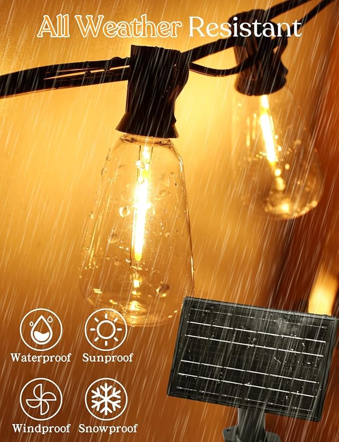 100 FT Solar String Lights Outdoor Waterproof with Remote & USB Port, Solar Power Patio Hanging Lights with Dimmer | Lumora