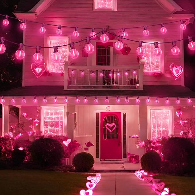 LAMPHOME 26FT G40 LED Outdoor Valentine's Day String Lights, Pink Valentines Decorations Lights with 13 | Lumora