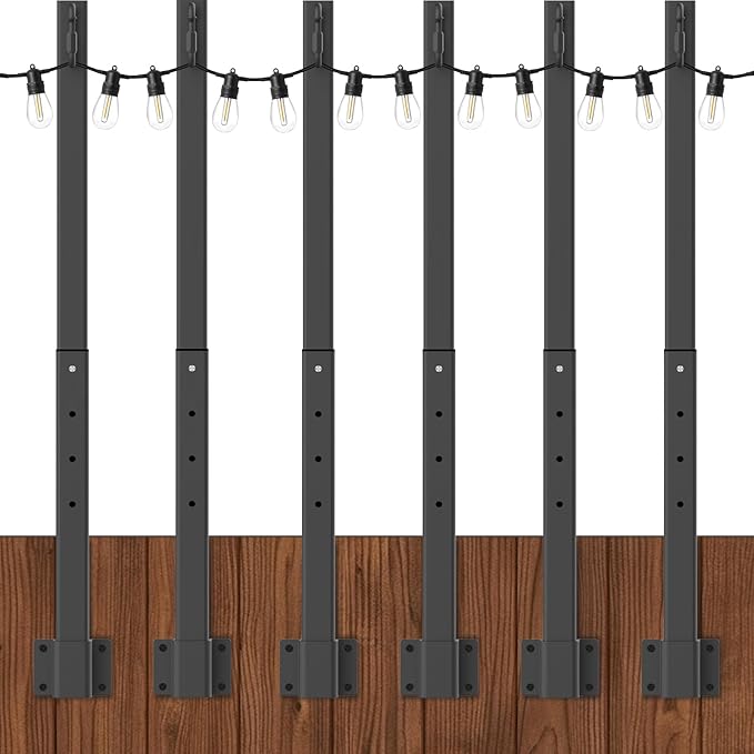 6 Pack 2.8 FT String Light Poles,Metal Lights Poles for Outdoor String Light, Rustproof Heavy Duty for Outside | Lumora