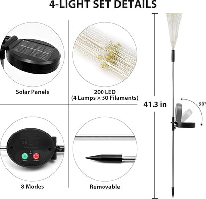 4 Pack 200LED Garden Lights Solar Powered Waterproof, Fireworks Solar Lights Outdoor for Yard Pathway, Solar Fairy Lights Christmas Decorations (2 Warm & 2 Colored)