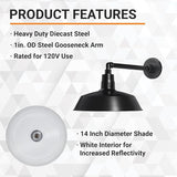 14in. Satin Black Outdoor Gooseneck Barn Light Fixture with 13in. Long Extension Arm - Wall Sconce Farmhouse | Lumora