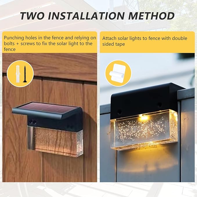 Solar Garden Railing Lights, 4 Pack Waterproof LED Solar Lights Outdoor with Warm White/7 Color Changing Lighting | Lumora