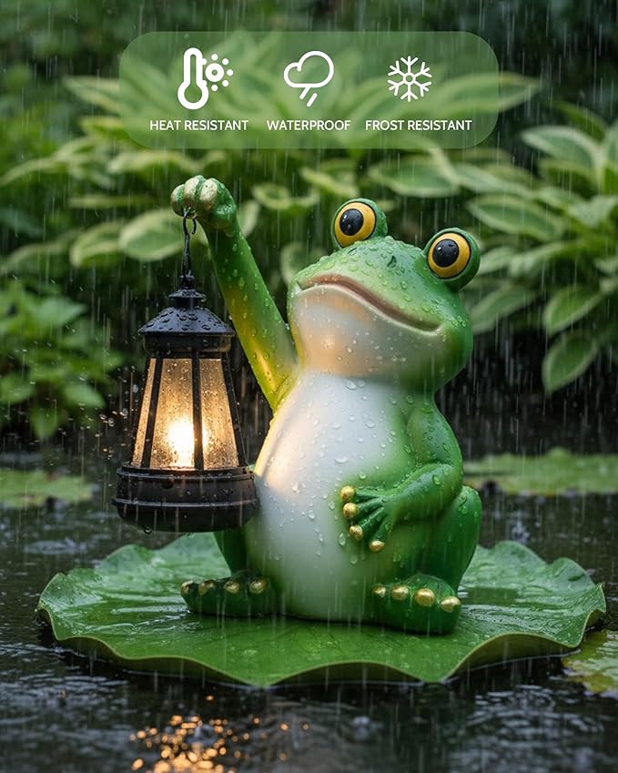 Solar Frog Garden Statue Light, Outdoor Waterproof Decorative Lantern Figurine, Cute Yard Art for Garden Patio Pond | Lumora
