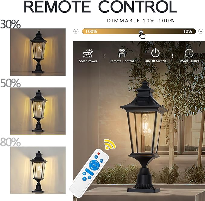 Emliviar 22 Inch Farmhouse Solar Lamp Post Light with Pier Mount, Large Outdoor Post Light for Outside Patio with | Lumora