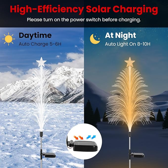 Christmas Pathway Lights Outdoor, 4 Pack Christmas Tree Lights, 7 Color Changing Solar Stake Lights with Topper Star IP44 Waterproof for Garden Lawn Porch Front Door Patio Holiday Decor