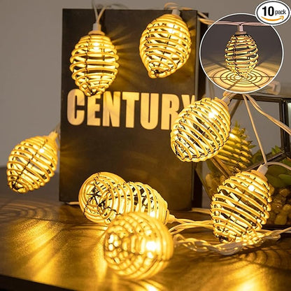 Vigdur Rattan Ball String Lights - 10FT Lantern String Lights Plug in with 10 Led Bulbs, Decorative String Light for Indoor Outdoor Balcony Patio Garden Wedding Bedroom Decor