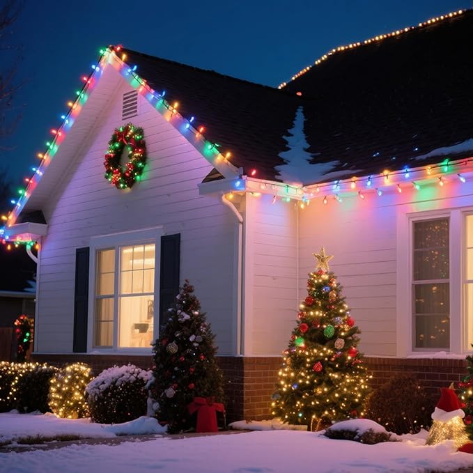C7 Christmas Lights Outdoor, 25FT Vintage String Lights with 27 Multicolor Ceramic Bulbs for Patio Backyard Balcony Porch Decor, UL Listed, Waterproof Connectable, Classic Incandescent Glow