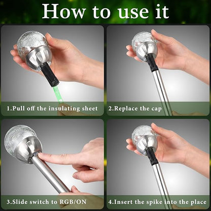 Honoson 6 Pieces Crackle Glass Solar Lights LED Color Changing Outdoor Lawn Lights for Garden Decor Patio Pathway Lawn Yard Landscape