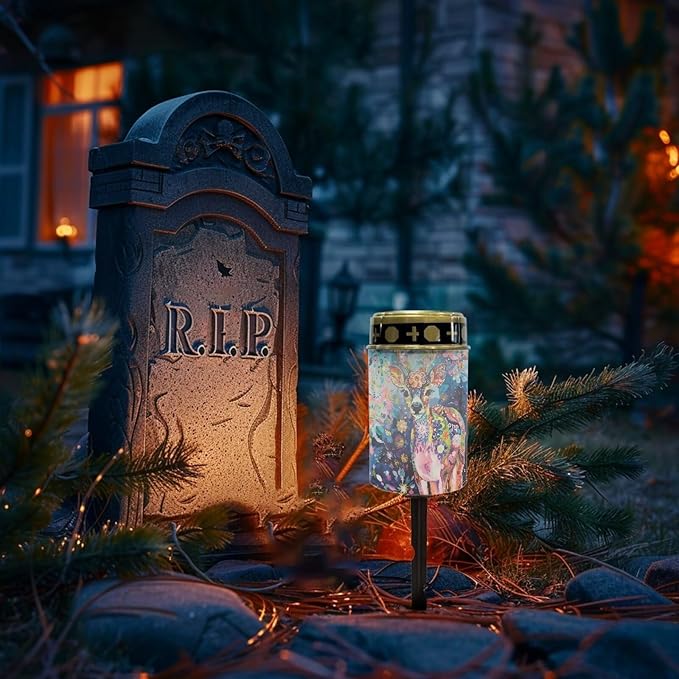 Colorful Deer Solar Garden Stake Lights - Bright Cemetery Grave Decorations, Waterproof for Outside, Driveway | Lumora