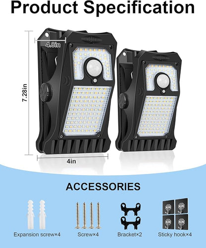 Solar Motion Sensor Lights Outdoor, Clip on Solar Lights Outdoor Waterproof, High Bright Solar Powered Security Lights for Outside Fence Chain Link Camping (1, 118 LED)