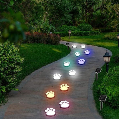 4 Solar Dog Animal Paw Print Lights Garden Statue Lantern Led Path 3" Light Lamp for Pathway,Lawn,Yard,Outdoor Decorations (Colorful)