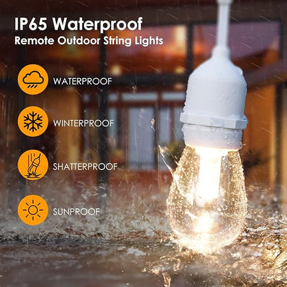 Mlambert 3 Color Outdoor LED Dimmable String Lights with Remote, Plug in 144FT(3x48FT) Waterproof Shatterproof LED Light for Patio Backyard-White Cord