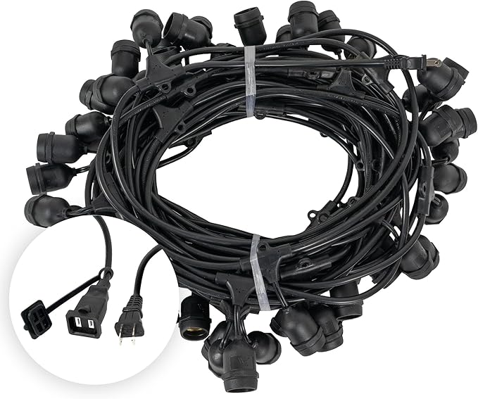 100-ft 50 Suspended Sockets E26 Commercial Patio Light Stringer, Heavy Duty - Outdoor Security Flood Light | Lumora